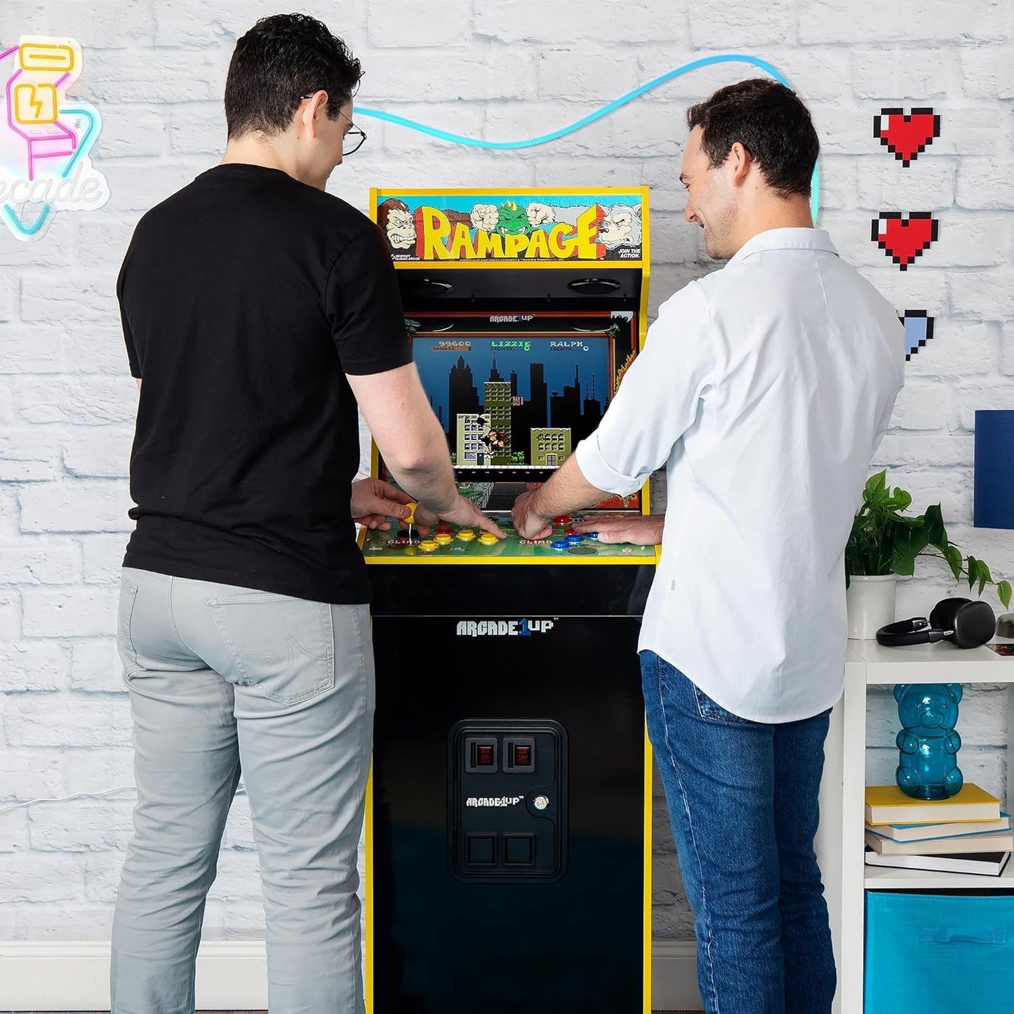 Arcade1Up Rampage and Joust Deluxe arcade machine with light-up marquee