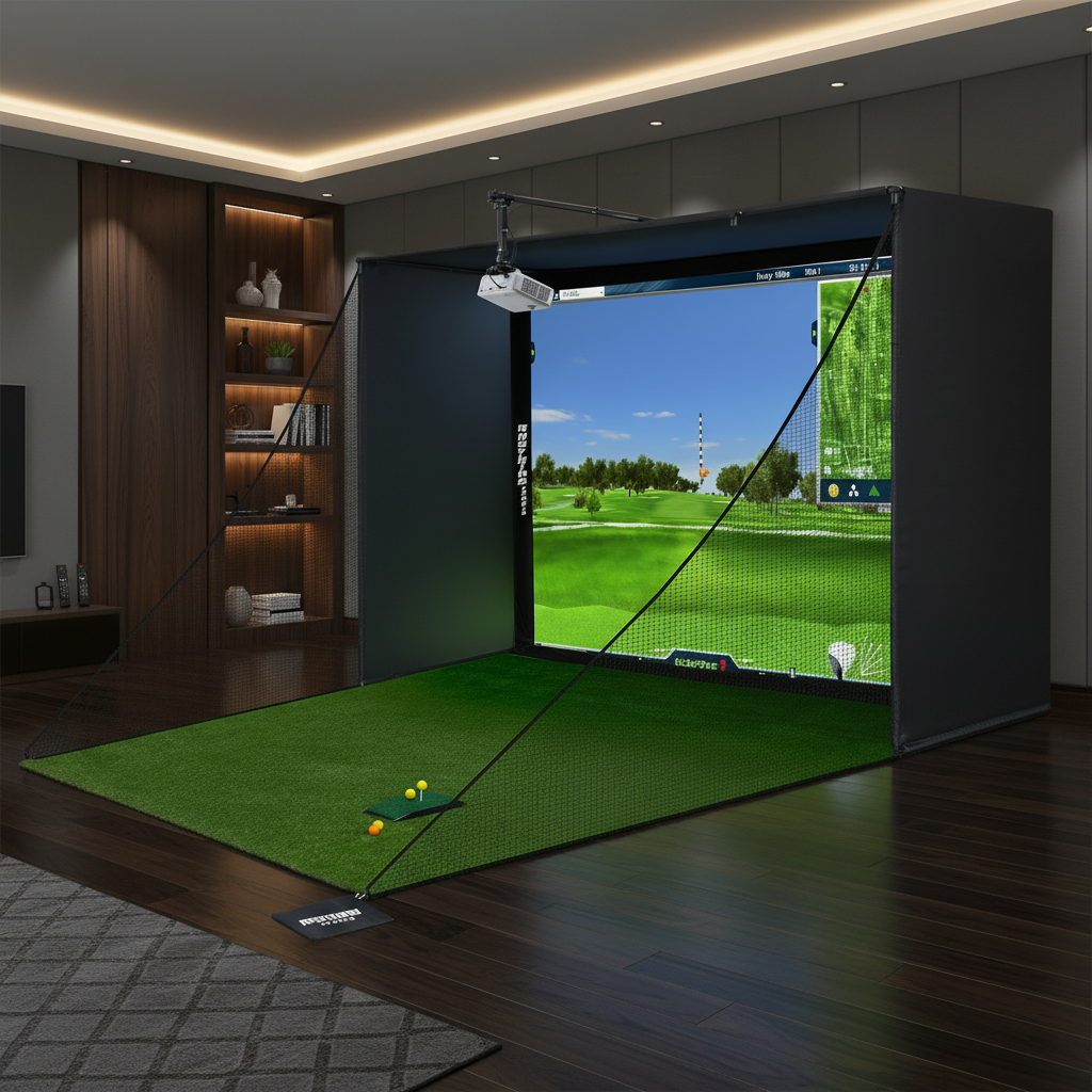 complete golf simulator enclosure with 4K-ready impact screen, projector mount and side nets