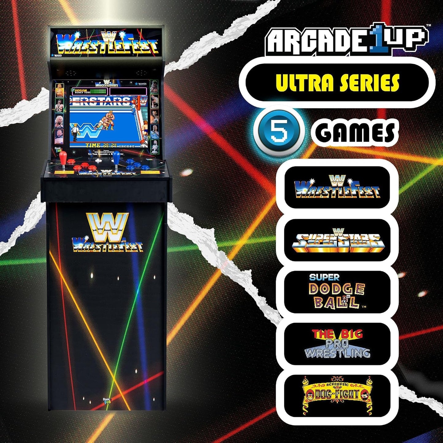 WWE Ultra Series arcade machine with 17-inch display and dual joystick controls