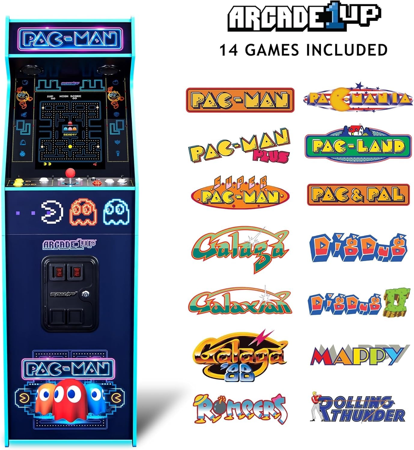 Arcade1Up PAC-MAN Deluxe Neon arcade machine with 17-inch screen and RGB lighting