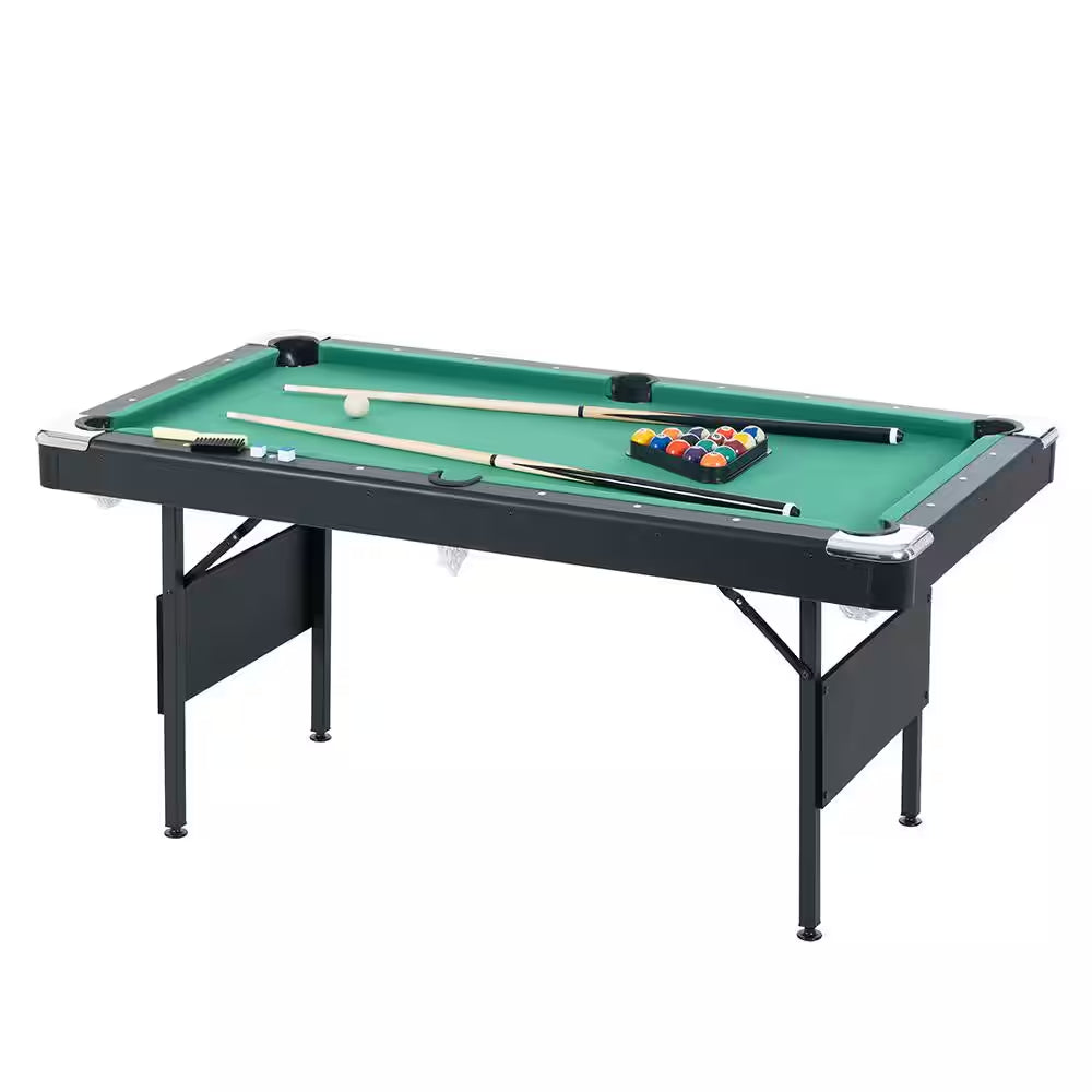 65.75-inch green portable foldable pool table with billiards accessory set
