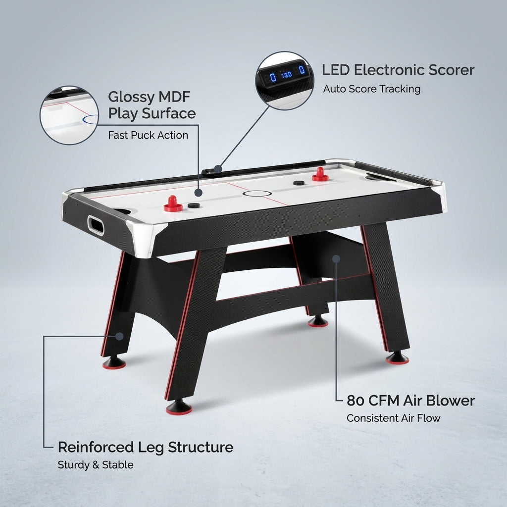 5 Ft. Air Hockey Table with Led Electronic Scorer — infographic