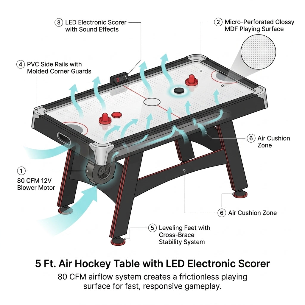 5 Ft. Air Hockey Table with Led Electronic Scorer — How It Works