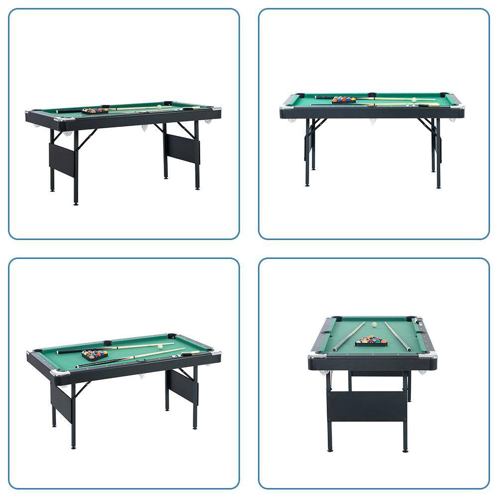 65.75-inch green portable foldable pool table with billiards accessory set