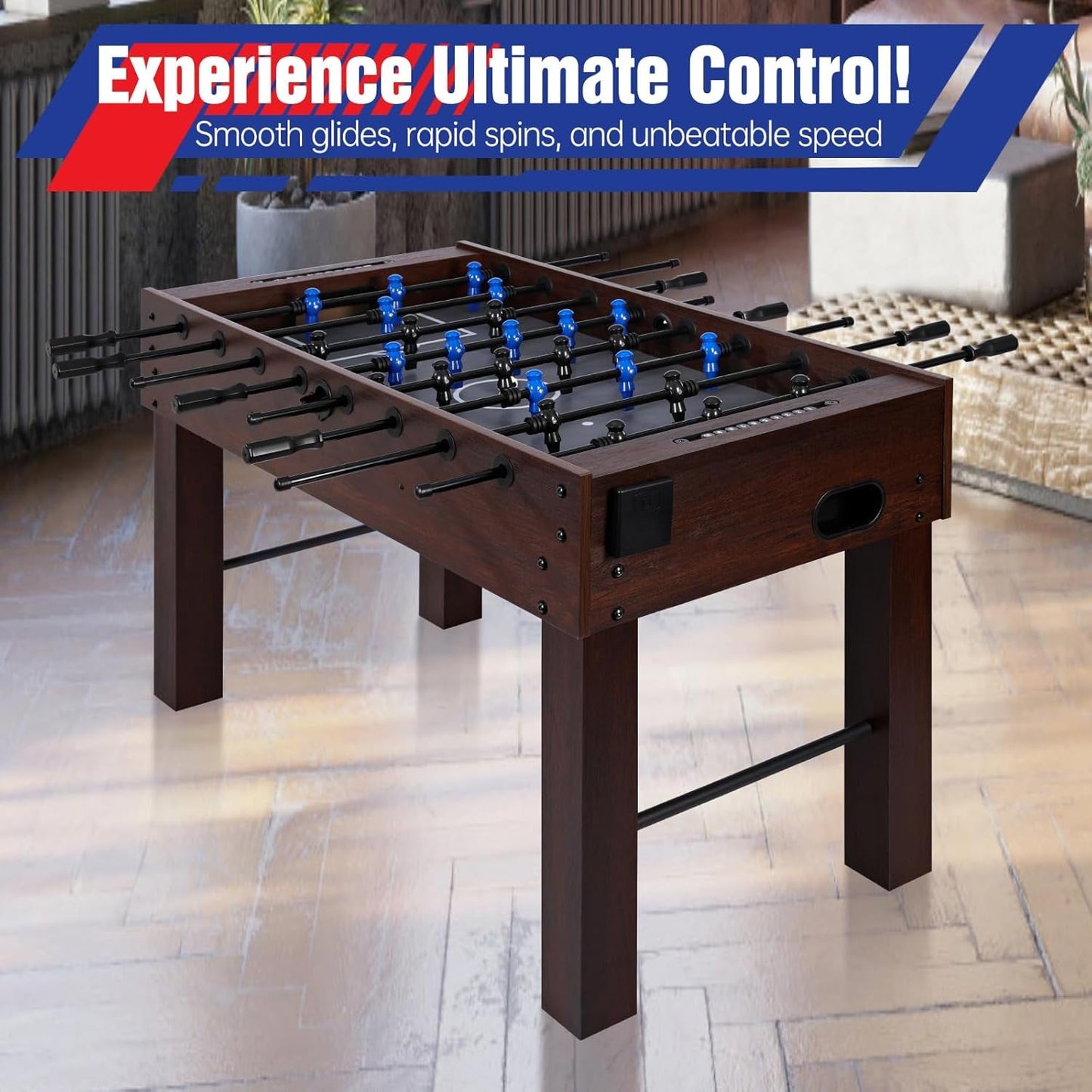 54-inch full-size dark wood foosball table for home game rooms