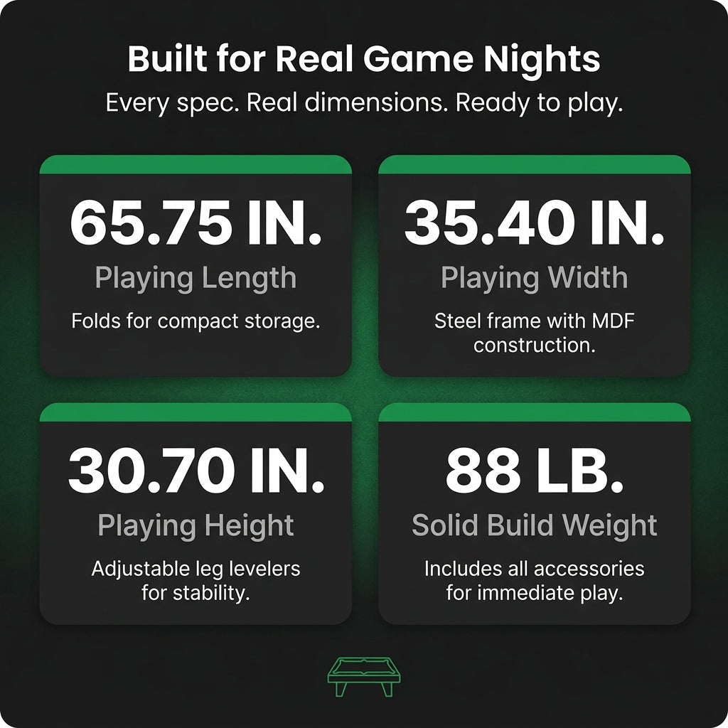 65.75 In. Green Portable Pool Table Game Billiard Table - Includes Full Set of Balls 1 Brush 1 Triangle Rack 2 Chalk — Results & Stats