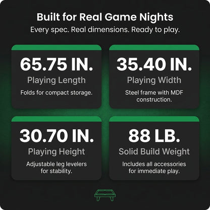 65.75 In. Green Portable Pool Table Game Billiard Table - Includes Full Set of Balls 1 Brush 1 Triangle Rack 2 Chalk — Results & Stats