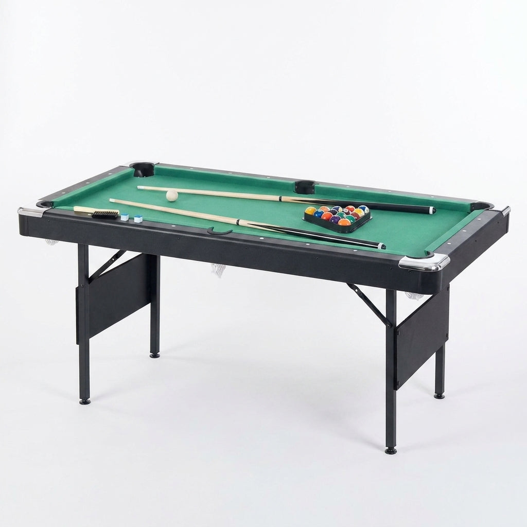 65.75 In. Green Portable Pool Table Game Billiard Table - Includes Full Set of Balls 1 Brush 1 Triangle Rack 2 Chalk — Studio Shot