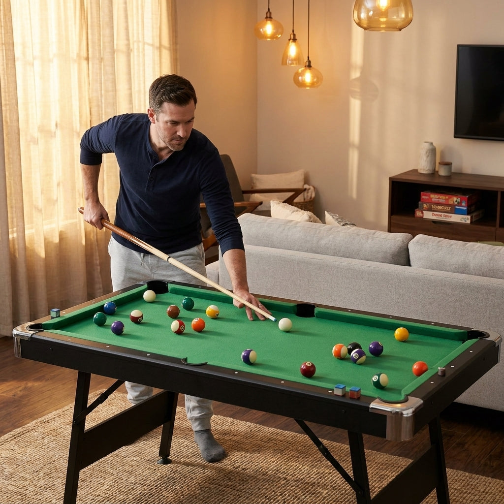 65.75 In. Green Portable Pool Table Game Billiard Table - Includes Full Set of Balls 1 Brush 1 Triangle Rack 2 Chalk — Lifestyle