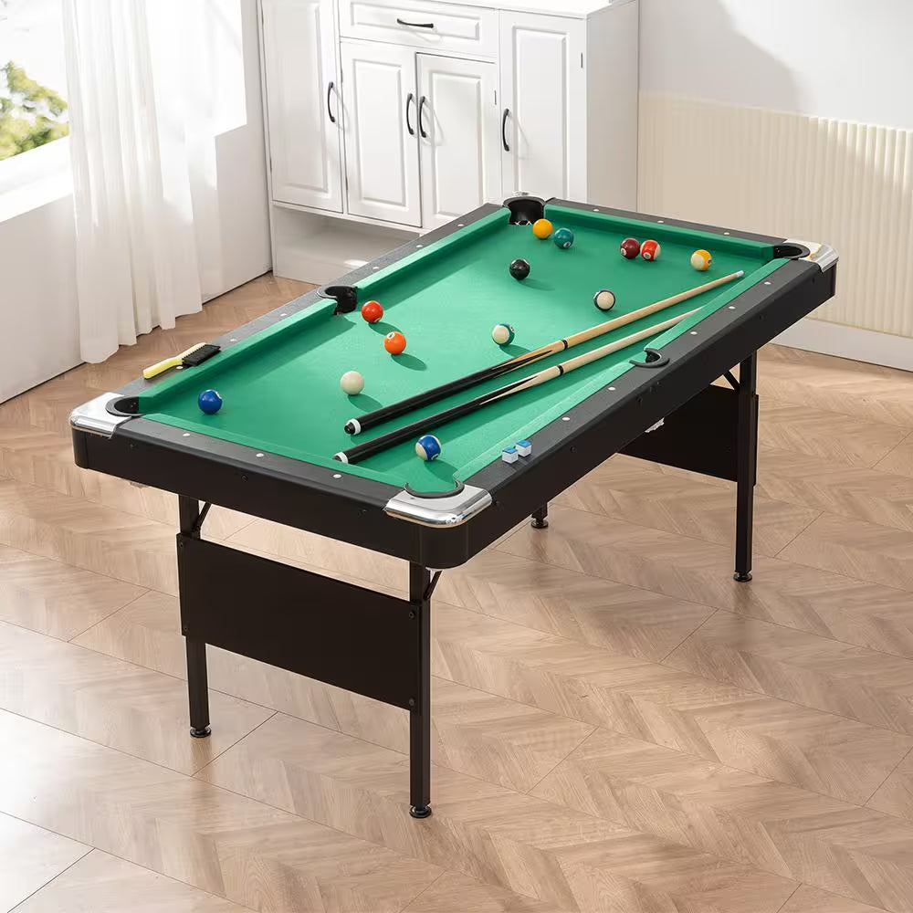 65.75-inch green portable foldable pool table with billiards accessory set
