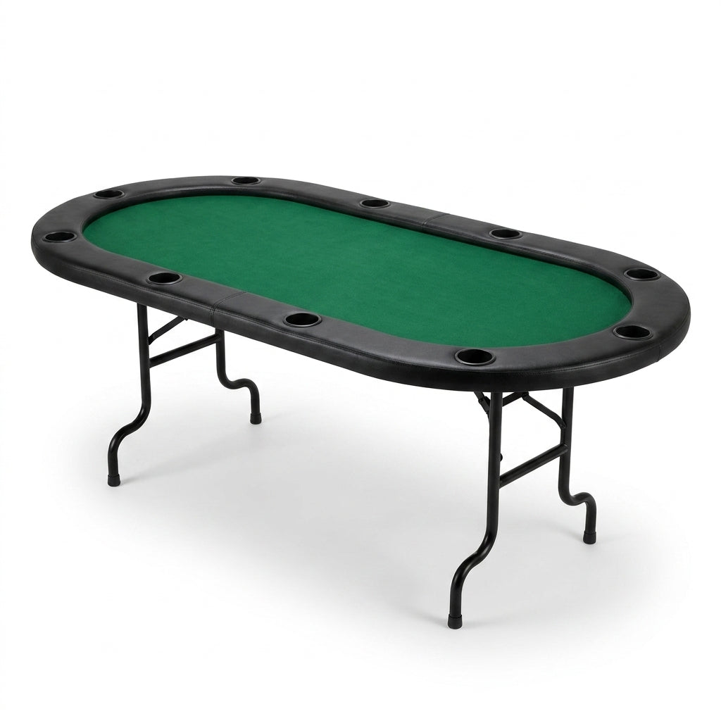 8 Player Oval Foldable Poker Tables, Casino Style Card Table with 8 Cup Holders & Non-Slip Feet, Portable Game Table for Texas Holdem, Blackjack & Dominoes, Perfect for Living Room (Green) — Studio Shot