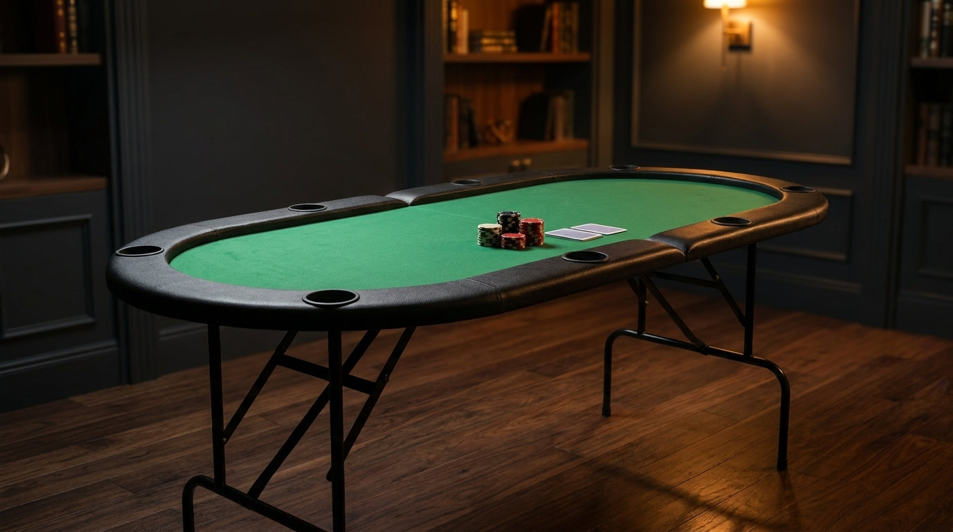 8 Player Oval Foldable Poker Tables, Casino Style Card Table with 8 Cup Holders & Non-Slip Feet, Portable Game Table for Texas Holdem, Blackjack & Dominoes, Perfect for Living Room (Green) — Lifestyle