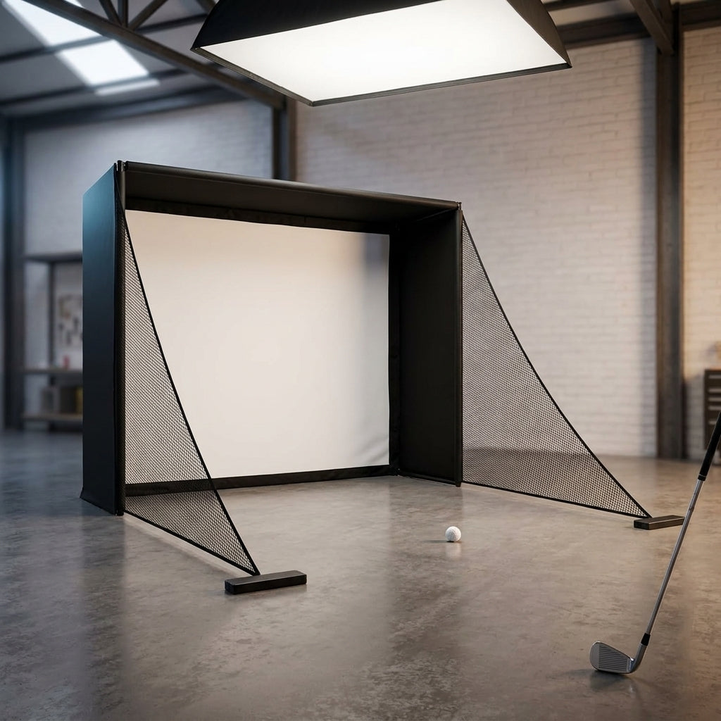 Golf Simulator Enclosure Net 10X8Ft Golf Practice Simulator with HD Impact Screen Kit & Sturdy EPE Foam-Filled Frame Golfs Cage Net with Safety Side Nets for Home Indoor Setup — Studio Shot