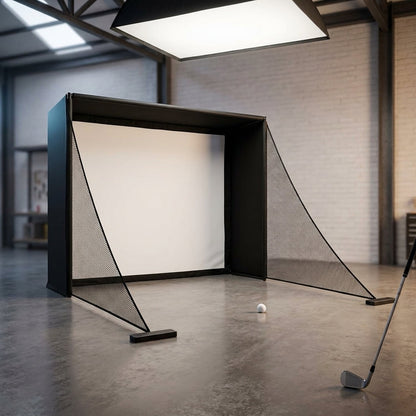 Golf Simulator Enclosure Net 10X8Ft Golf Practice Simulator with HD Impact Screen Kit & Sturdy EPE Foam-Filled Frame Golfs Cage Net with Safety Side Nets for Home Indoor Setup — Studio Shot