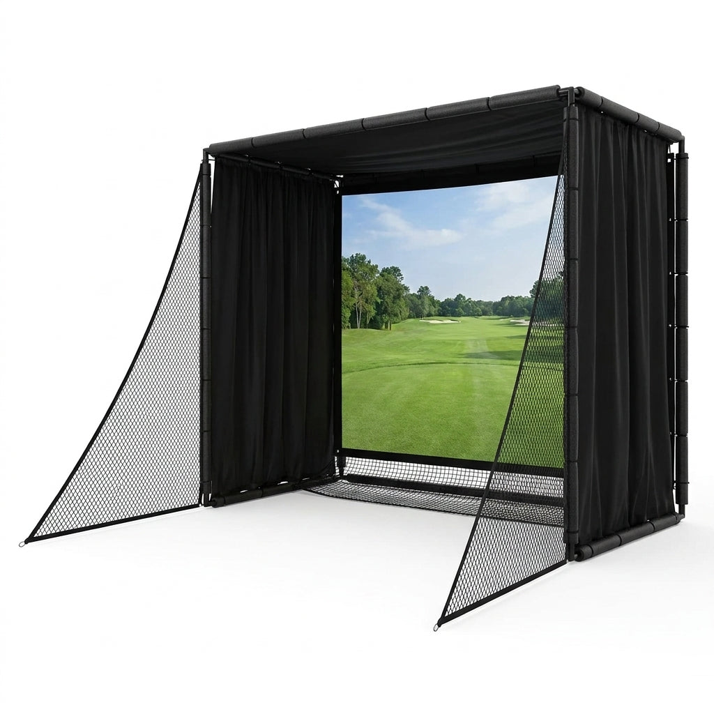 Golf Simulator Enclosure Net 10X8Ft Golf Practice Simulator with HD Impact Screen Kit & Sturdy EPE Foam-Filled Frame Golfs Cage Net with Safety Side Nets for Home Indoor Setup — Studio Shot