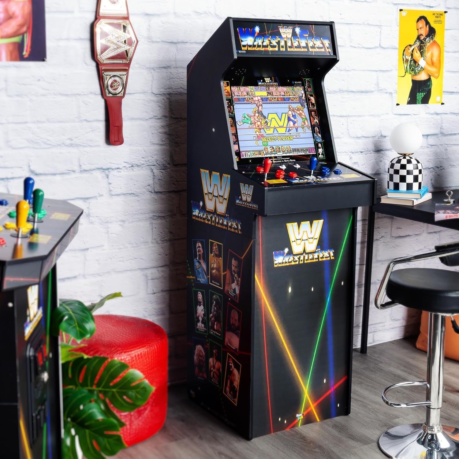 WWE Ultra Series arcade machine with 17-inch display and dual joystick controls