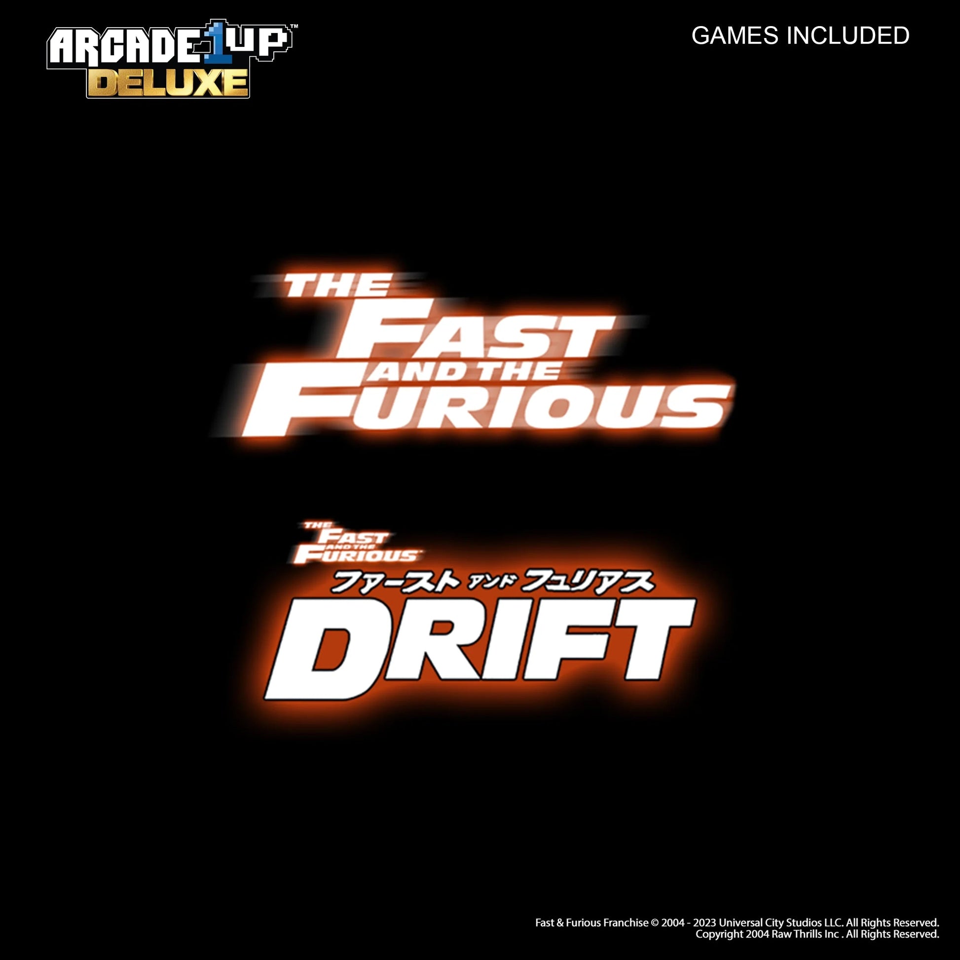 Arcade1Up Fast and Furious Deluxe racing arcade machine with steering wheel and pedals