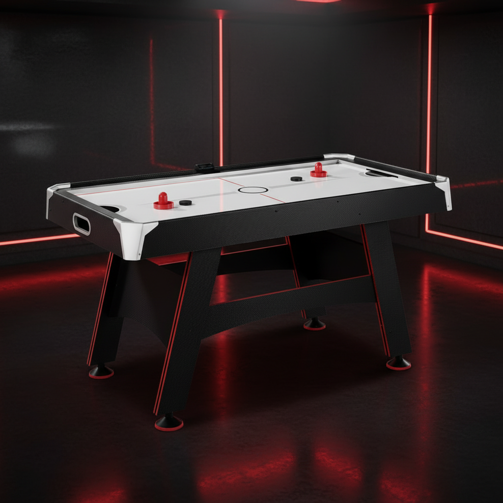 five-foot air hockey table with LED electronic scorer, pushers and pucks