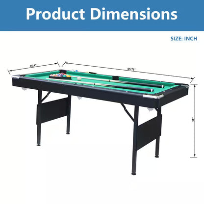 65.75-inch green portable foldable pool table with billiards accessory set