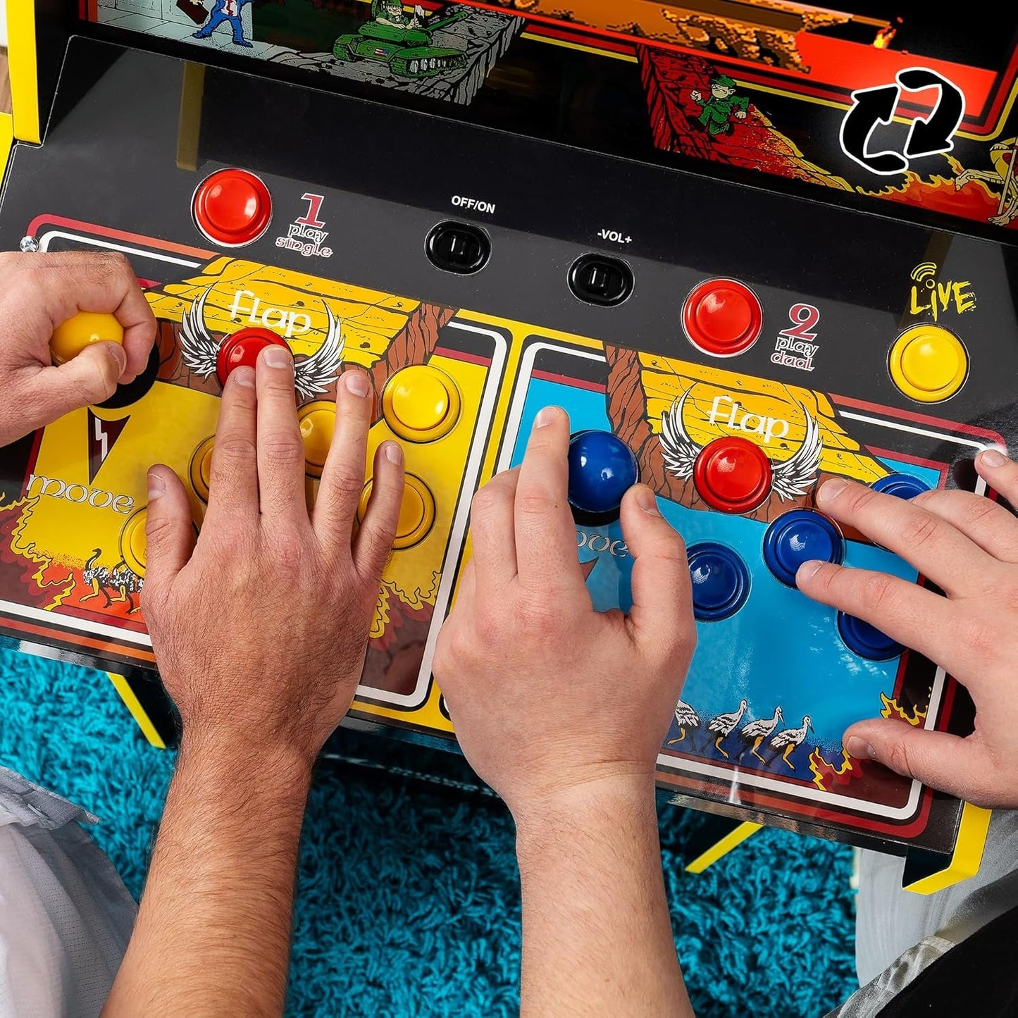 Arcade1Up Rampage and Joust Deluxe arcade machine with light-up marquee