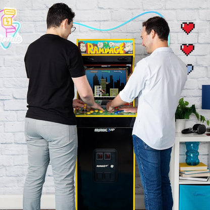 Arcade1Up Rampage and Joust Deluxe arcade machine with light-up marquee