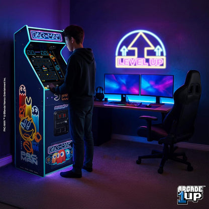 Arcade1Up PAC-MAN Deluxe Neon arcade machine with 17-inch screen and RGB lighting